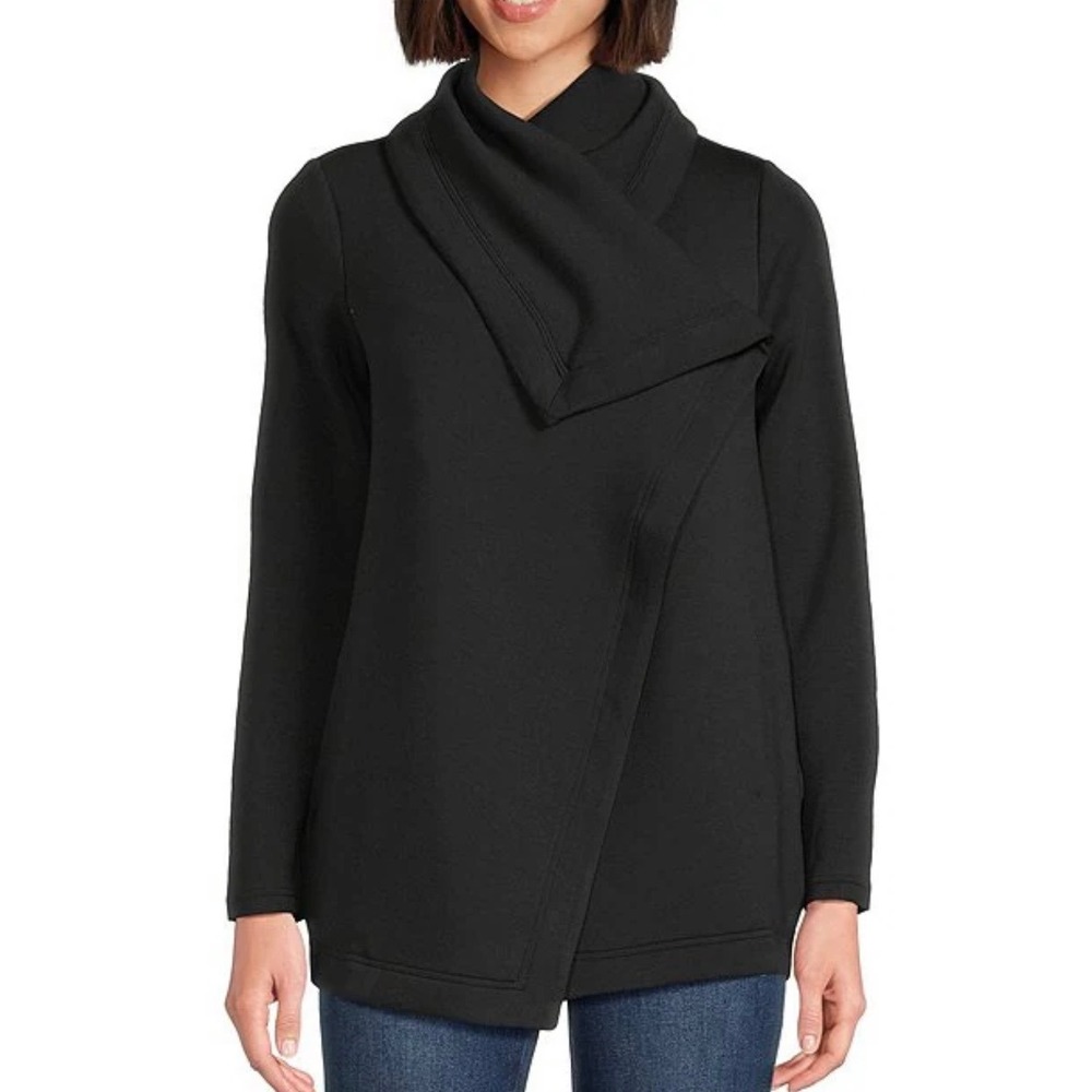 Spanx AirEssentials Black Wrap Cardigan Jacket Drape Chic Soft Stretchy Comfy M